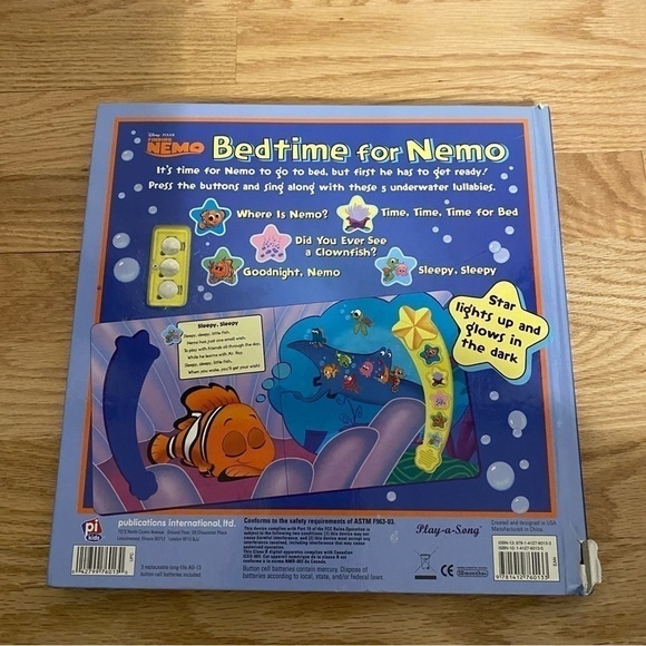 Disney Finding Nemo Bedtime Musical Lullaby Book Play A Song Kids - Picture 4 of 4